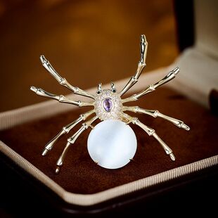 配万圣节猫眼石女男女饰品批发新款 礼物昆虫胸花 蜘蛛胸针锆石个性