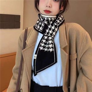 黑白棋盘格子百搭千鸟格围脖情侣款 围巾女冬季 保暖防寒潮 韩版 新款