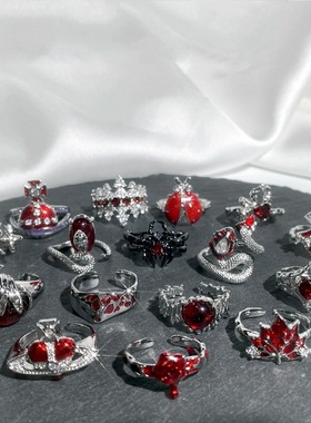 新款红色珐琅甜酷朋克ins冷淡风时尚小众设计精致高级感个性指环