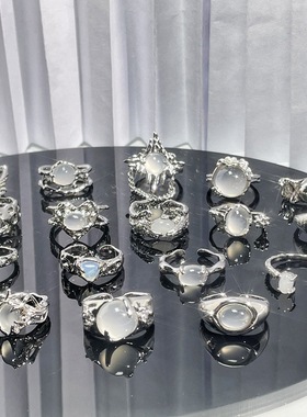 欧美潮酷质感蛋白石个性开口戒指女ins冷淡风气质百搭精致食指戒