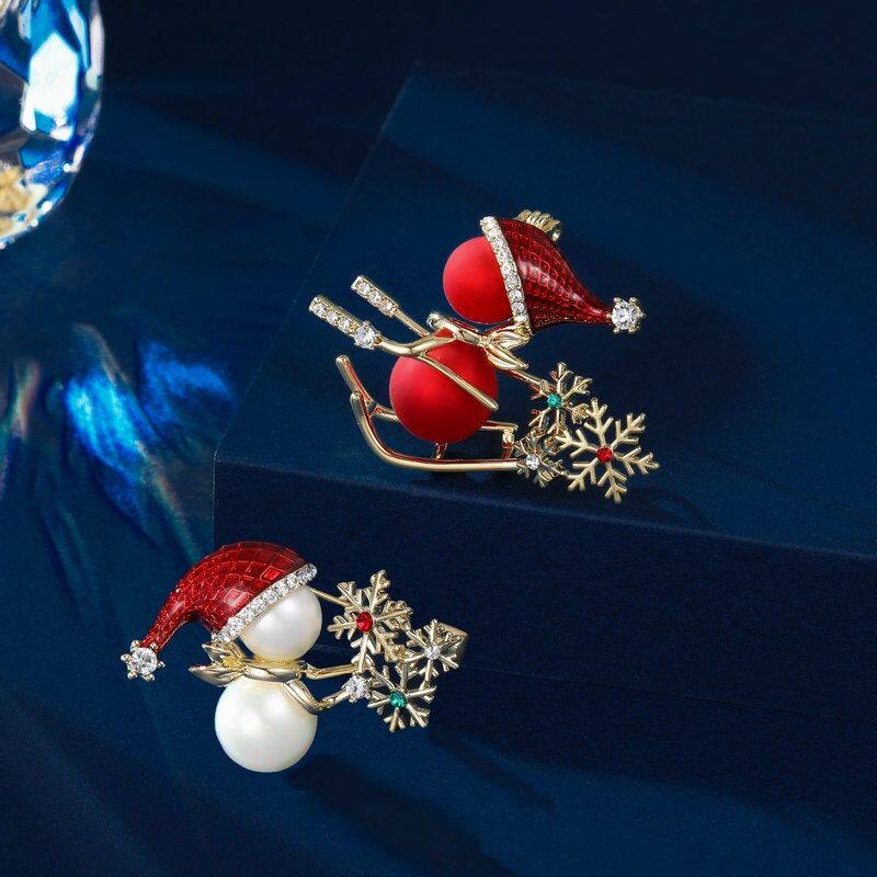 礼物珍珠新款胸花小众胸针雪人设计感圣诞节圣诞节喜庆配饰高级感
