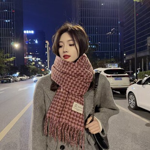 桐庐围巾女千鸟格披肩两用韩版百搭爆款保暖新款冬季高级学生围脖