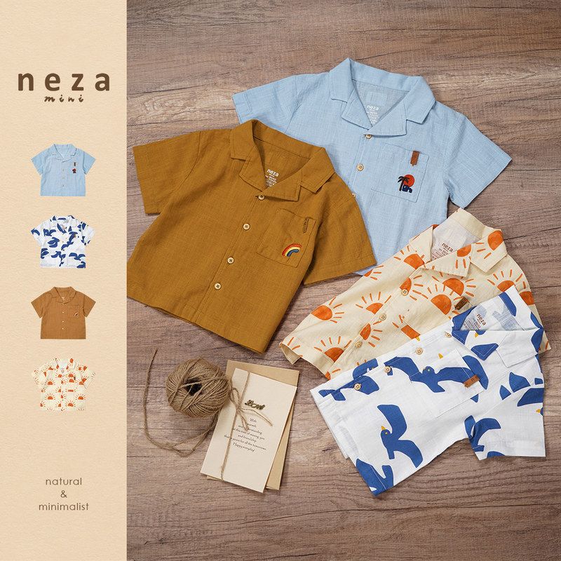 neza mini儿童纯棉t恤婴儿夏薄款衣服男童t恤夏装衬衫女童短袖t恤