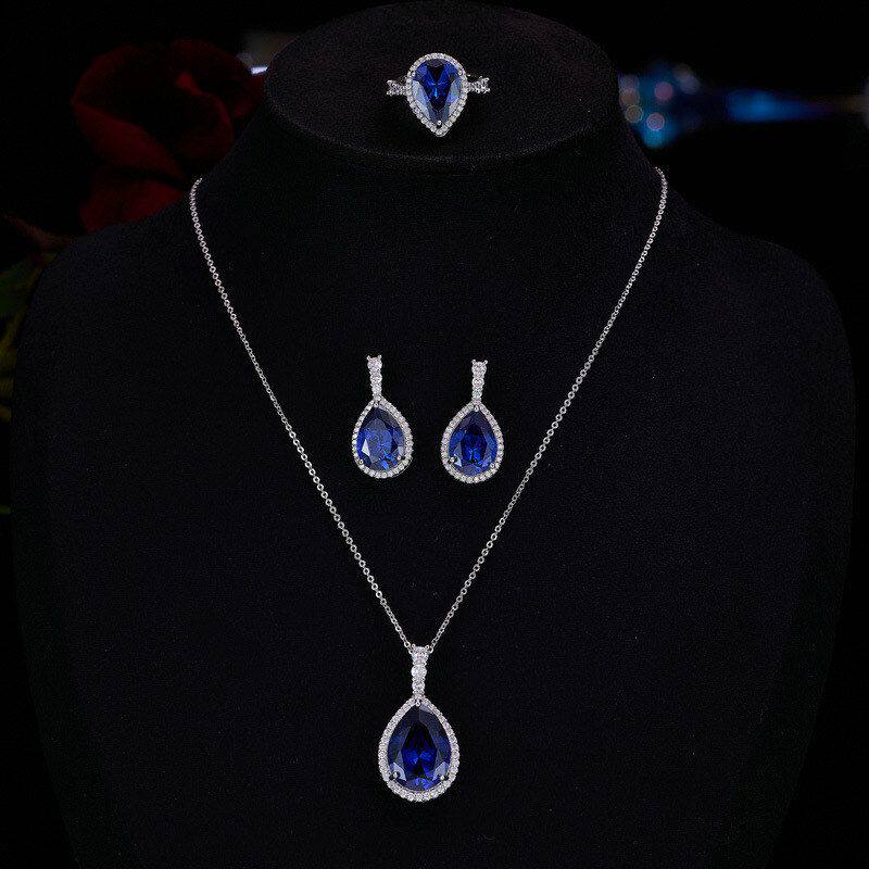 套装首饰欧美轻奢四件套水滴饰品项链戒指耳环高级感新娘手链锆石