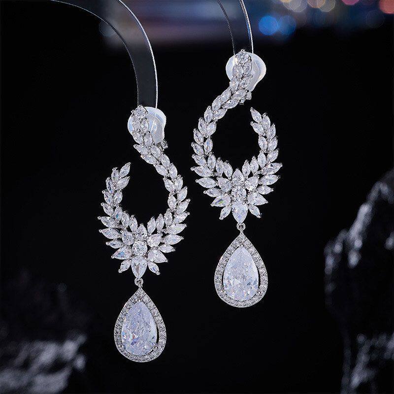 长款夸张奢华锆石重工女轻奢欧美耳钉无耳洞耳坠耳夹流苏耳饰气质