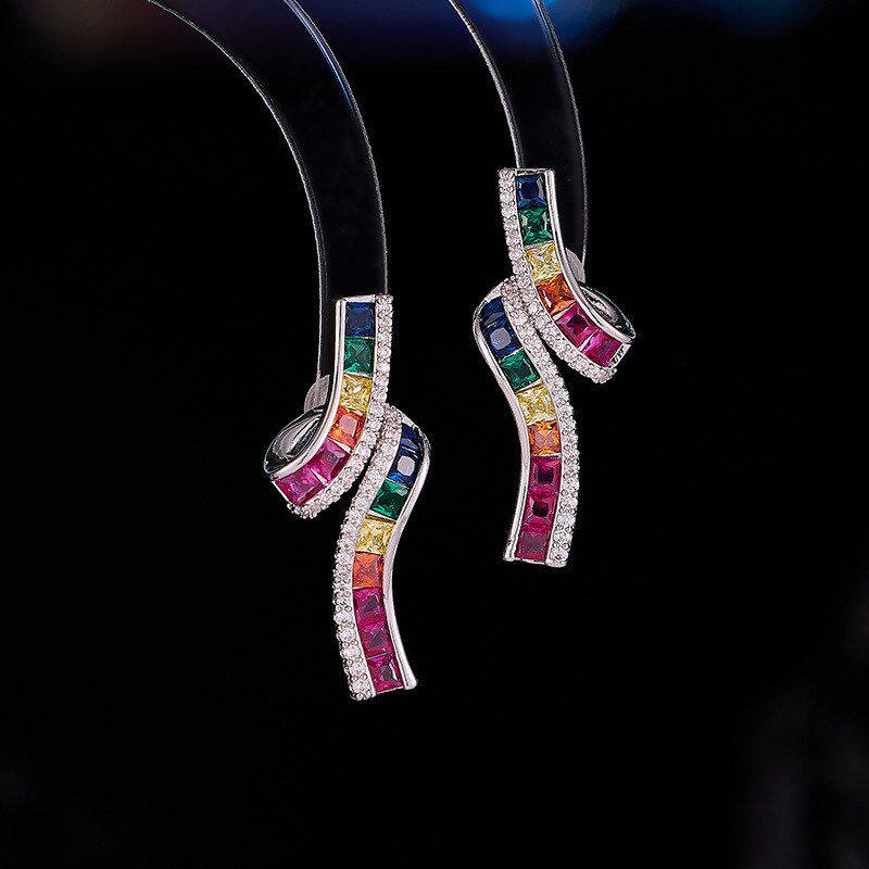 锆石耳饰耳钉多巴胺小巧高级感气质s925精致奢华轻奢银针新款彩宝