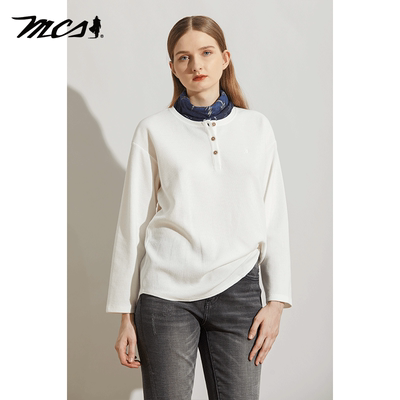 MCS合身版女T恤秋冬圆领百搭简约显瘦休闲纯棉长袖T恤CW22KT106W