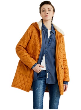 MCS女士夹棉外套连帽修身休闲棉服中长款棉衣CW19WJ206W冬季新品