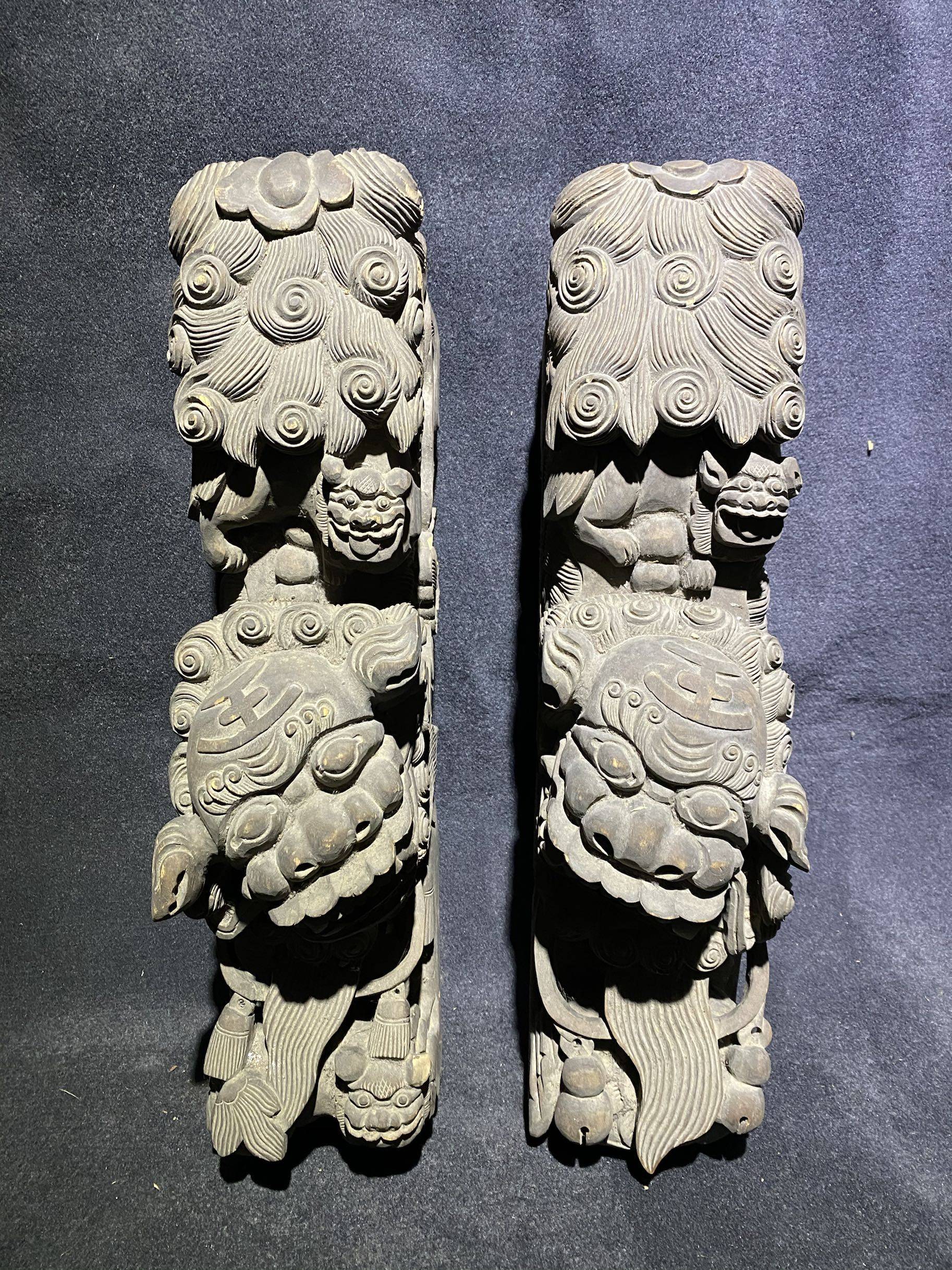 老木雕狮子牛腿木雕一对房屋构建装饰装潢摆件摆设