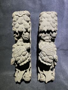 老木雕狮子牛腿木雕一对房屋构建装 潢摆件摆设 饰装