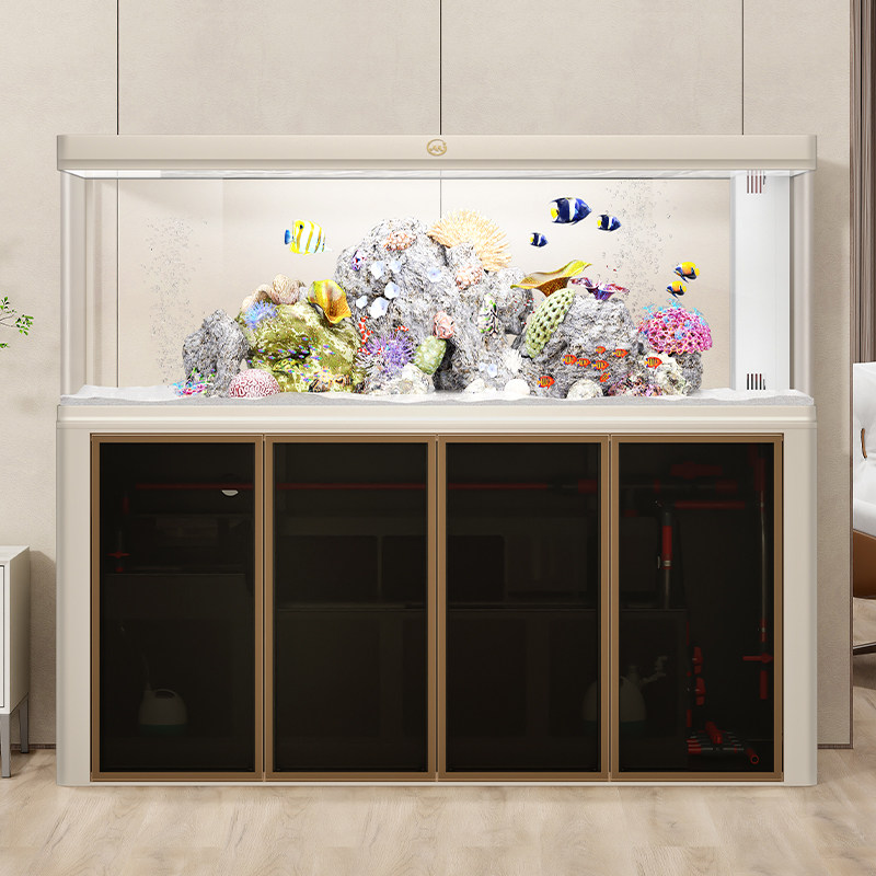 闽江弧形鱼缸客厅家用底滤热弯超白玻璃生态造景工业风水族箱新款