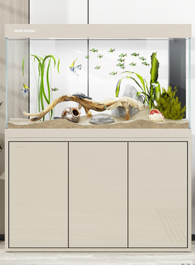 闽江极简系列超白鱼缸客厅家用大型底滤中小型轻奢生态水族箱新款