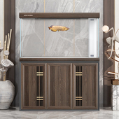 闽江鱼缸水族箱大型新中式 客厅家用落地免换水轻奢超白底滤龙鱼缸