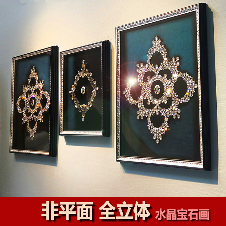 新品轻奢装饰画客厅玄关立体画美式电箱挂画手工镶嵌水晶背景画大图片