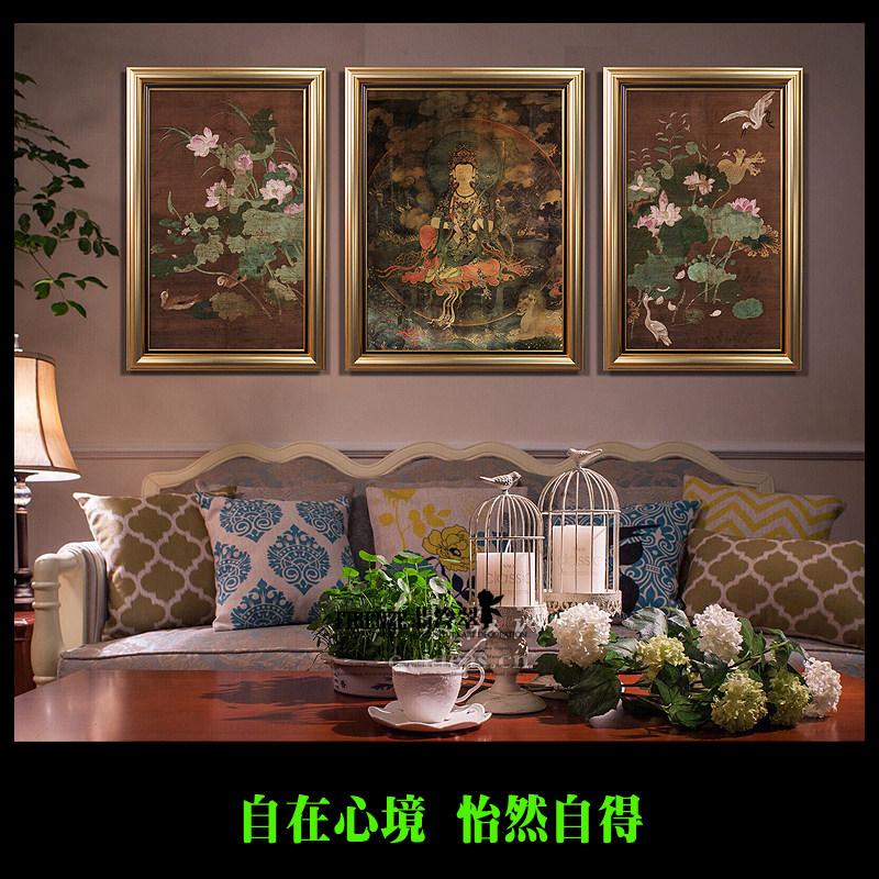 翡冷翠混搭 现代客厅挂画东方禅意古画 人文装饰画【文殊照壁】