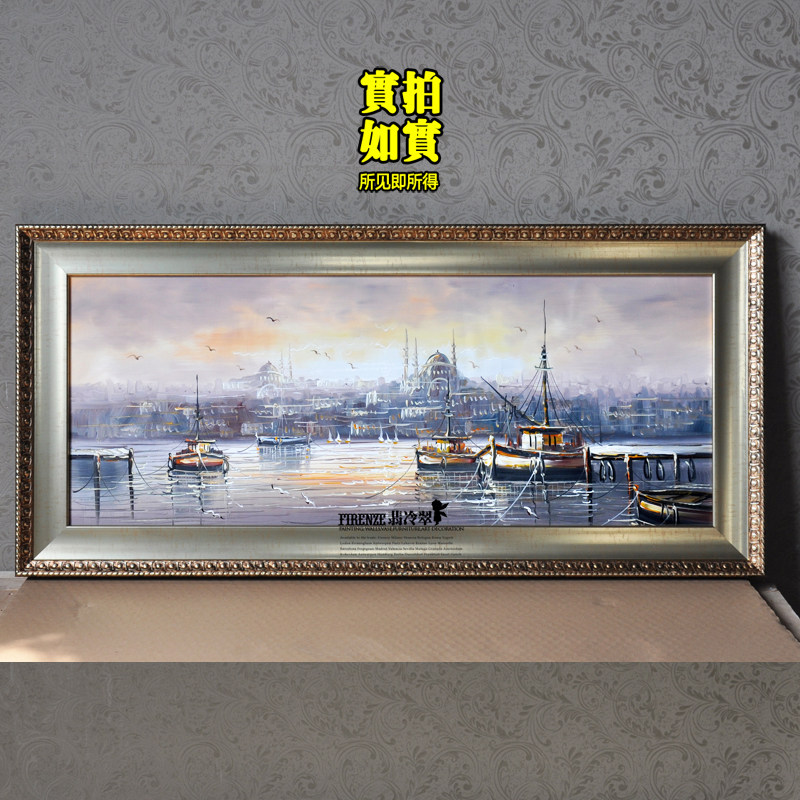 翡冷翠高品质手绘油画风景画欧式书房餐厅背景画水景城市