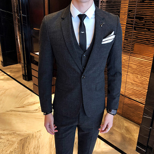 XS小码矮个子西服套装男韩版修身纯色西装三件套伴郎新郎结婚礼服
