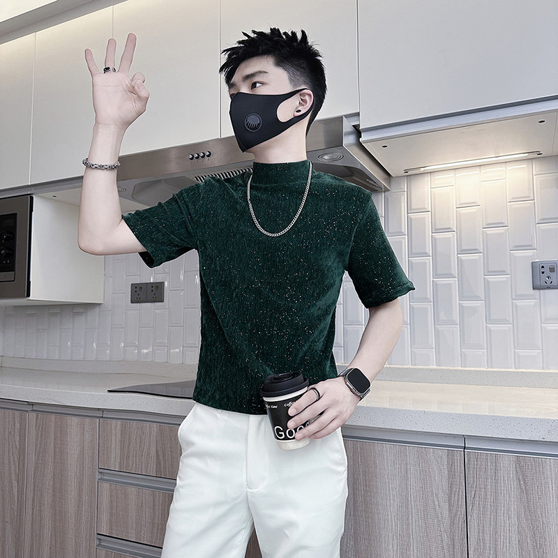 潮流小码男装纯色立领短袖T恤男矮个子S号XS155修身小号打底衫160