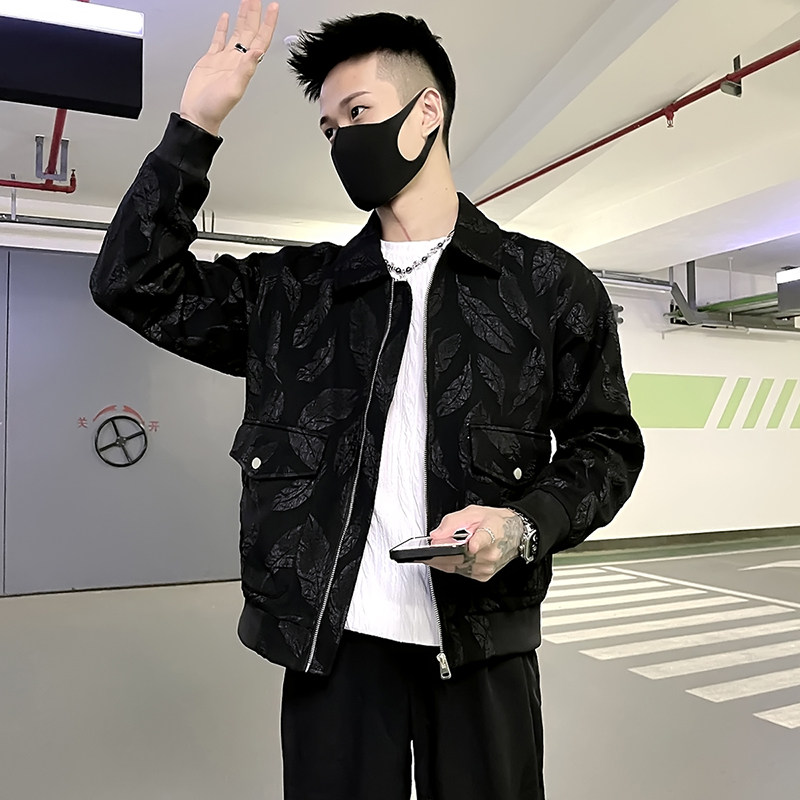 XS号翻领外套男秋季潮流纯色短款