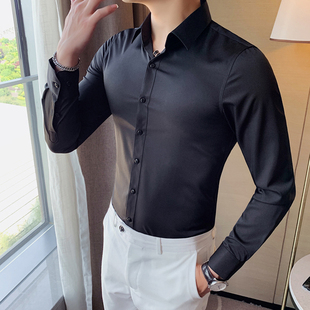 XS155小码男装纯色长袖衬衫男韩版修身S号衬衣发型师商务正装百搭