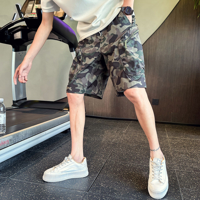 夏季小码短裤男潮流大口袋迷彩五分裤矮小个子S号XS155休闲沙滩裤