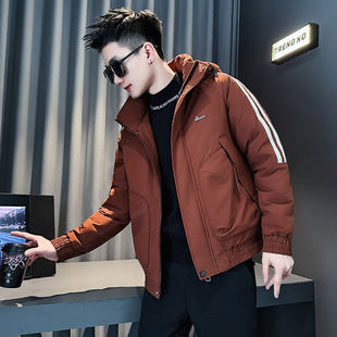 矮个子潮牌条纹连帽棉衣男冬季加厚保暖外套S号XS155小码棉服袄子