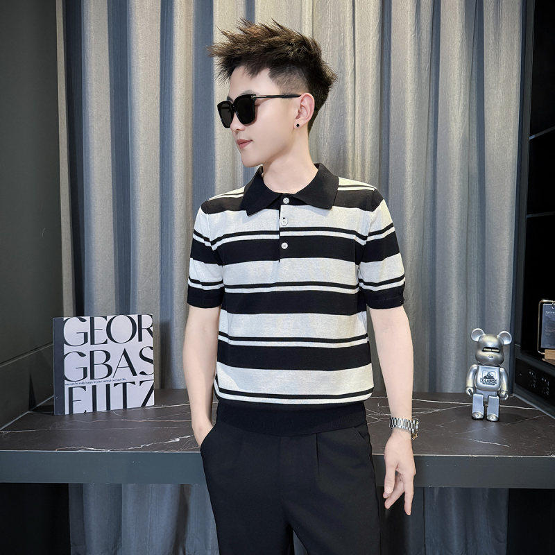 老钱风小码针织短袖男纯色百搭翻领POLO衫矮个子休闲T恤XS155半袖