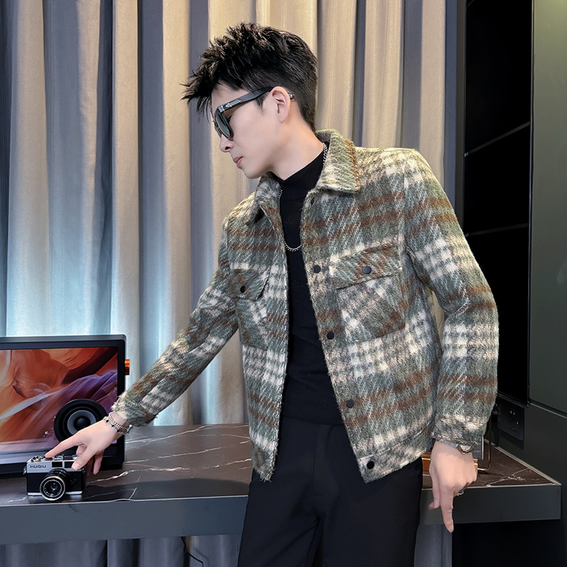 秋冬小个子男翻领呢子短款夹克