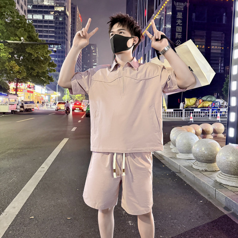 夏季矮个子小码男工装两件套