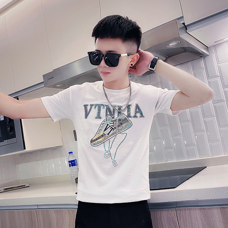 160矮个子潮流鞋子印花短袖T恤男S号XS155修身打底衫瘦人小码上衣