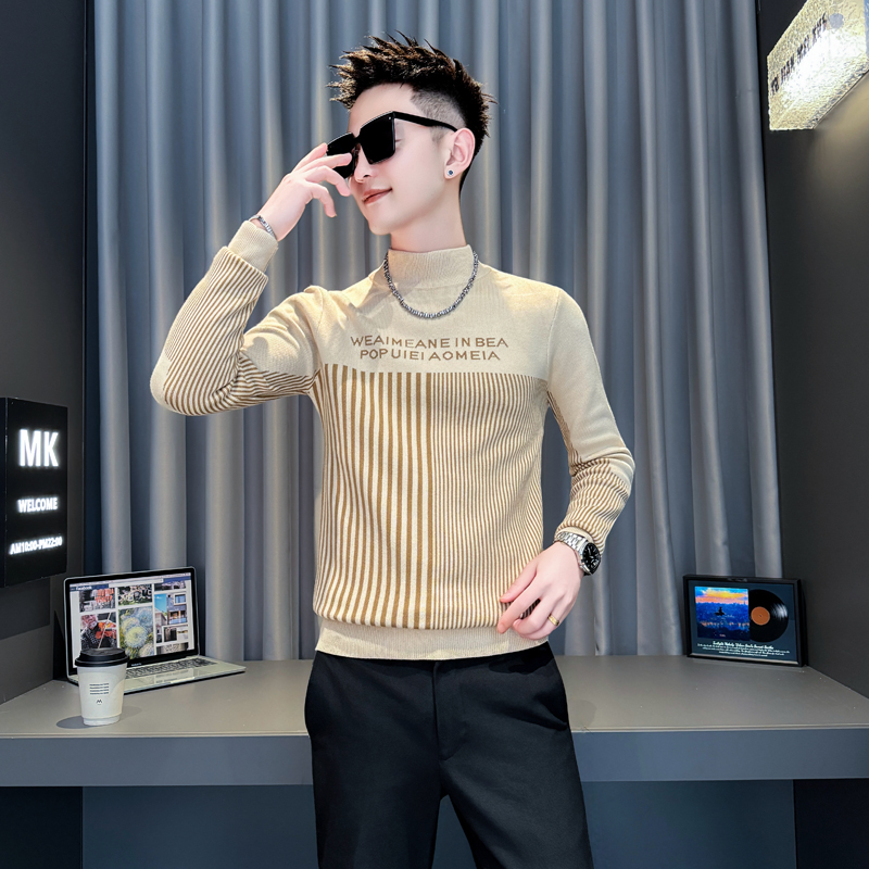 XS小码修身半高领毛衣男潮流字母
