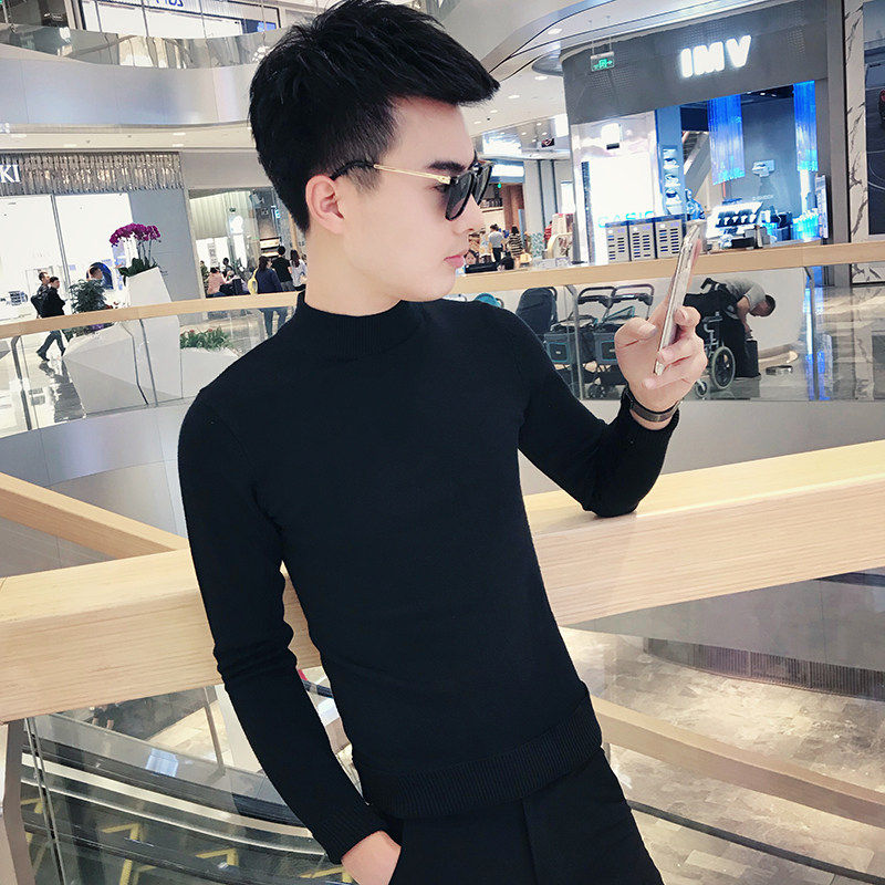 秋冬纯色小码加小号男装S号XS码潮流修身半高领毛衣针织衫打底155