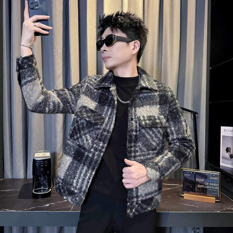 XS小码呢子外套男春秋潮牌格纹