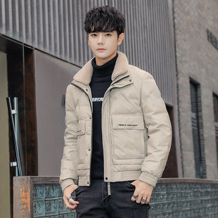 冬装155矮小个子小码加厚保暖皮羽绒服男XS155羊羔毛领白鸭绒外套