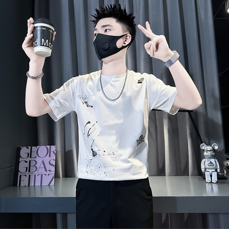 小码男装夏季潮流刺绣短袖T恤男矮小个子S号XS小号半截袖小号汗衫