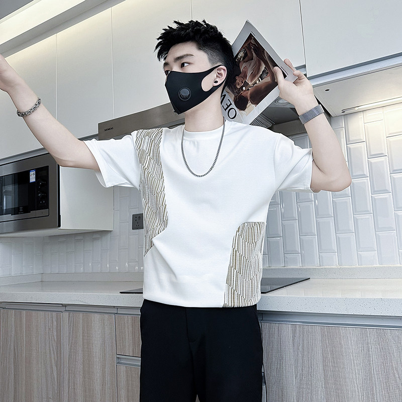 矮个子小码男装夏季潮流拼接半截袖S号XS155打底衫160小号短袖T恤