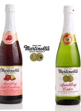 Martinelli's气泡苹果汁蔓越莓汁 750ml*2 瓶 起泡无酒精果酒香槟