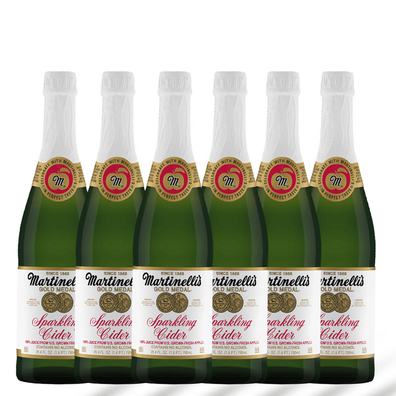 Martinellis美国进口汽泡苹果汁 无酒精起泡果酒香槟 750ml*6瓶装