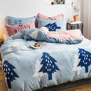 冬季珊瑚绒四件套加厚双面水晶法兰绒