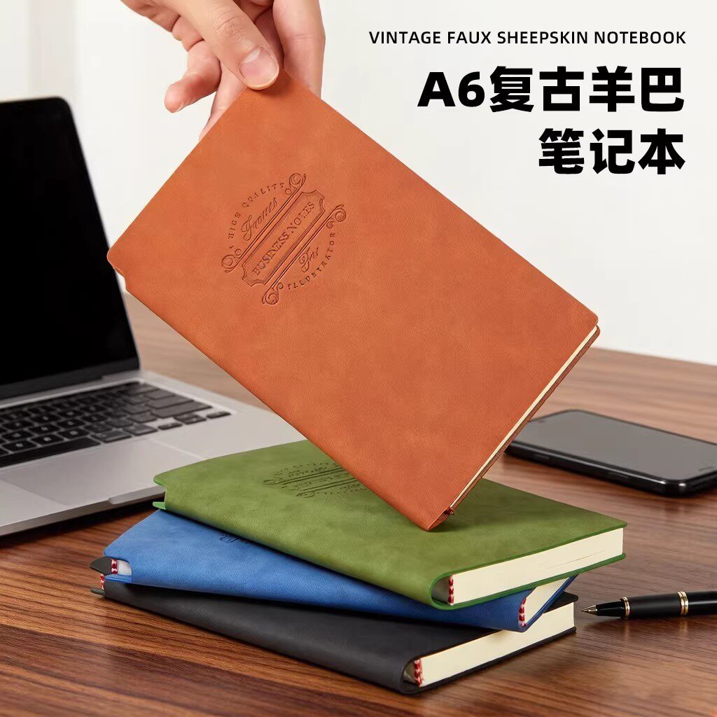 复古羊巴软皮A6笔插记事本定制图片