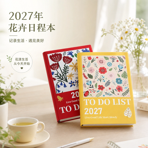 2027新款小清新皮面花卉日程本