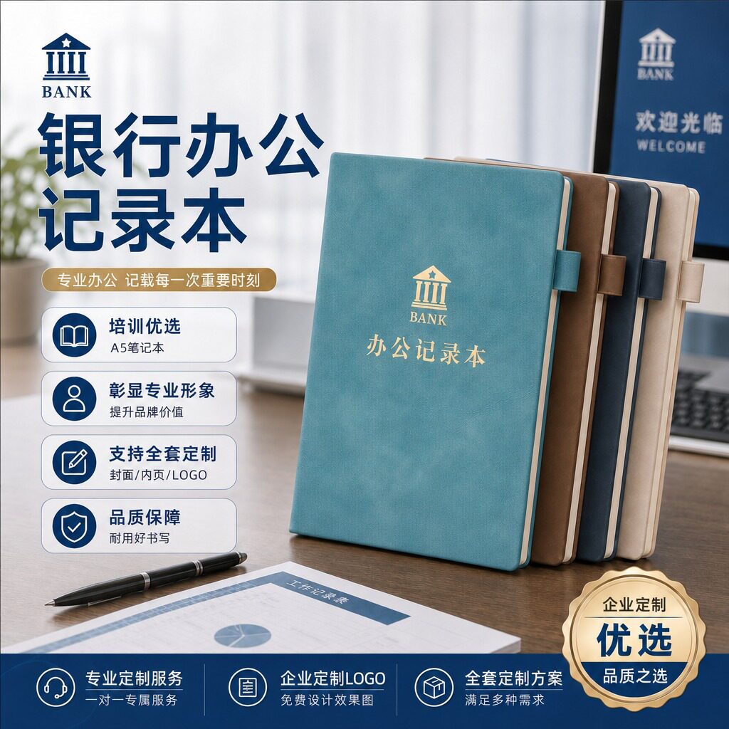 银行办公商务风笔记本定制a5业务培训记录本软皮带笔插位客户信息登