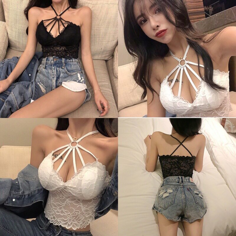 韩版性感蕾丝裹胸心机挂脖女士抹胸内衣带胸垫打底文胸厂家直销
