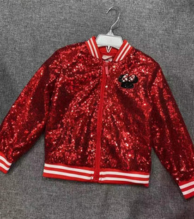 外单亮闪闪中大女孩儿童红色卡通米妮棒球服时尚外套外出服夹克