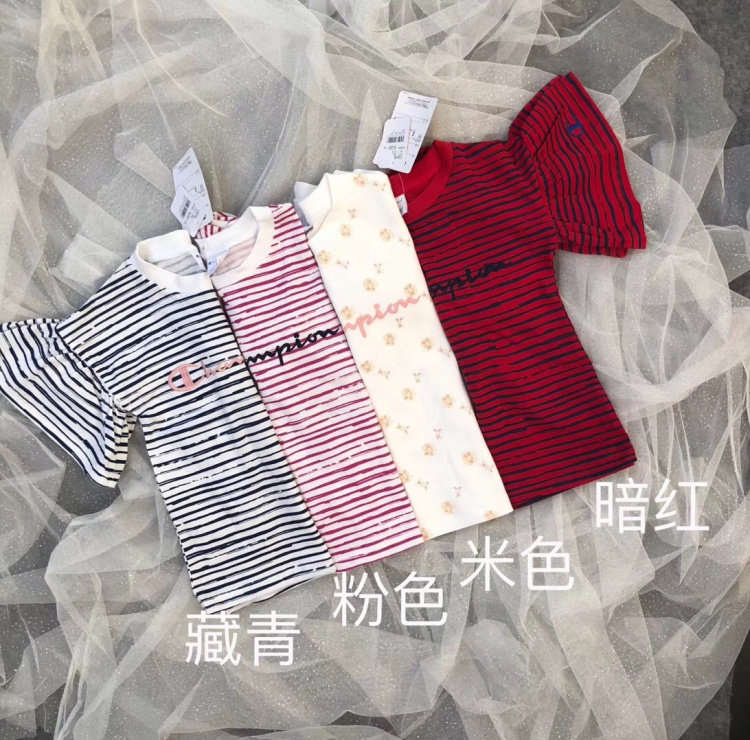 夏季款儿童装纯棉T恤运动上衣喇叭袖条纹宝宝小童全棉短袖公主T恤