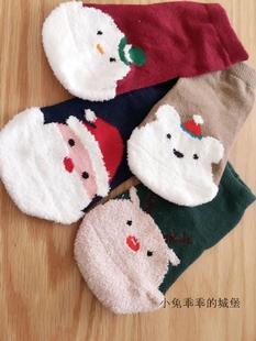 儿童袜精梳棉保暖袜子 冬款 宝宝圣诞袜毛绒童卡通袜 圣诞新年款