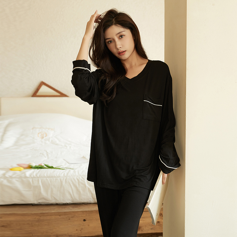 莫代尔宽松带胸垫长袖长裤