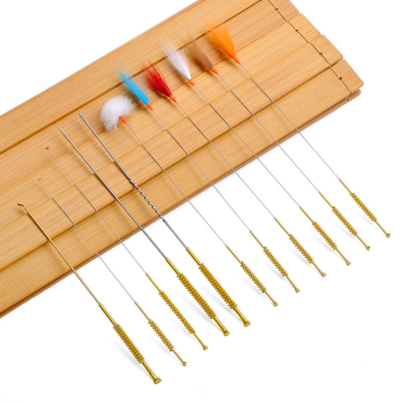 金色盘龙柄采耳工具耵聍钩耳勺耳钩软环蘑菇头鹅毛鸡毛白鹤毛单支