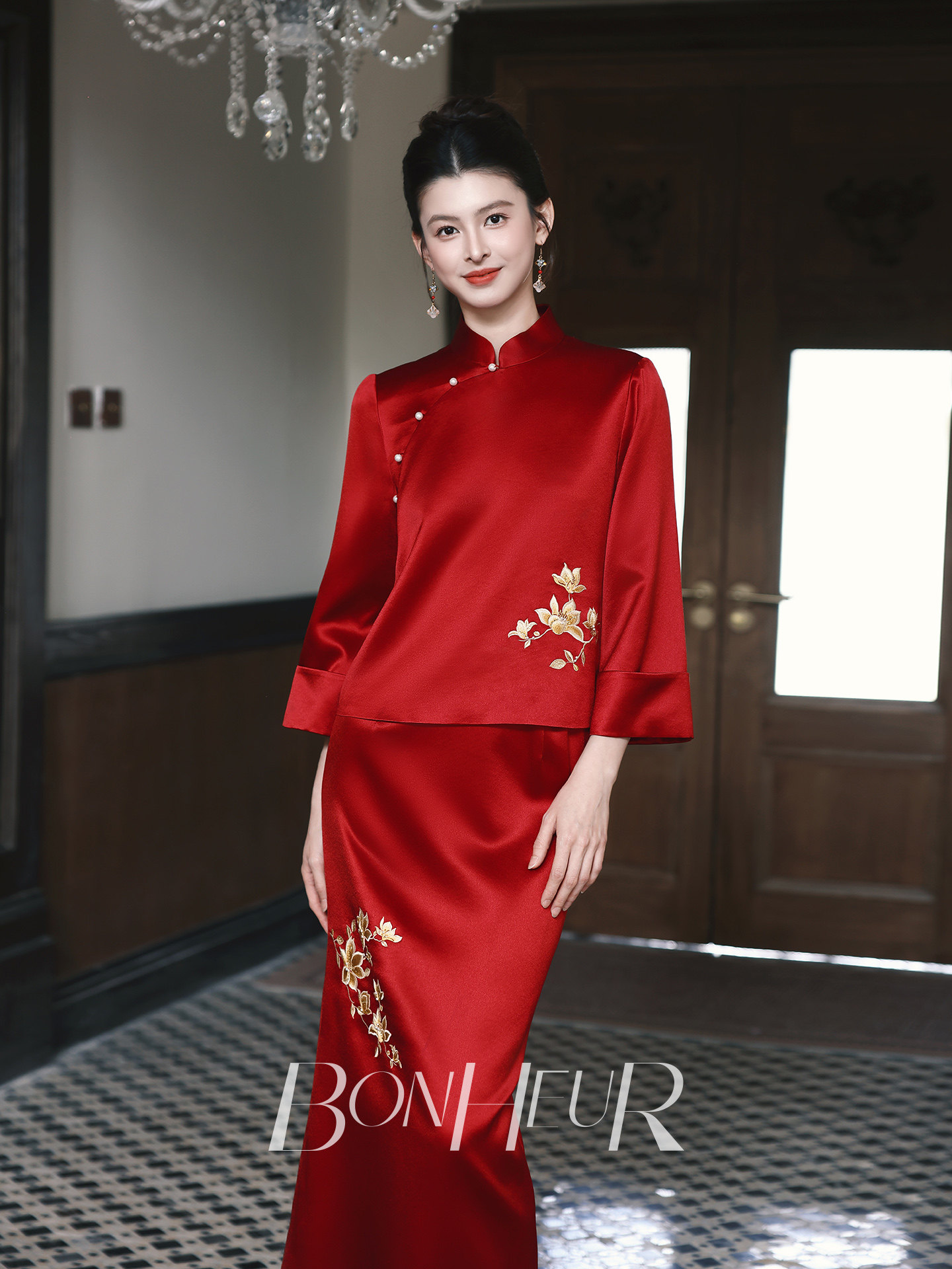 Обручальное платье Bonheur cheongsam "Jinxu", новое платье в китайском национальном стиле, костюм с длинными рукавами, зимнее платье для тостов невесты Изображение 1
