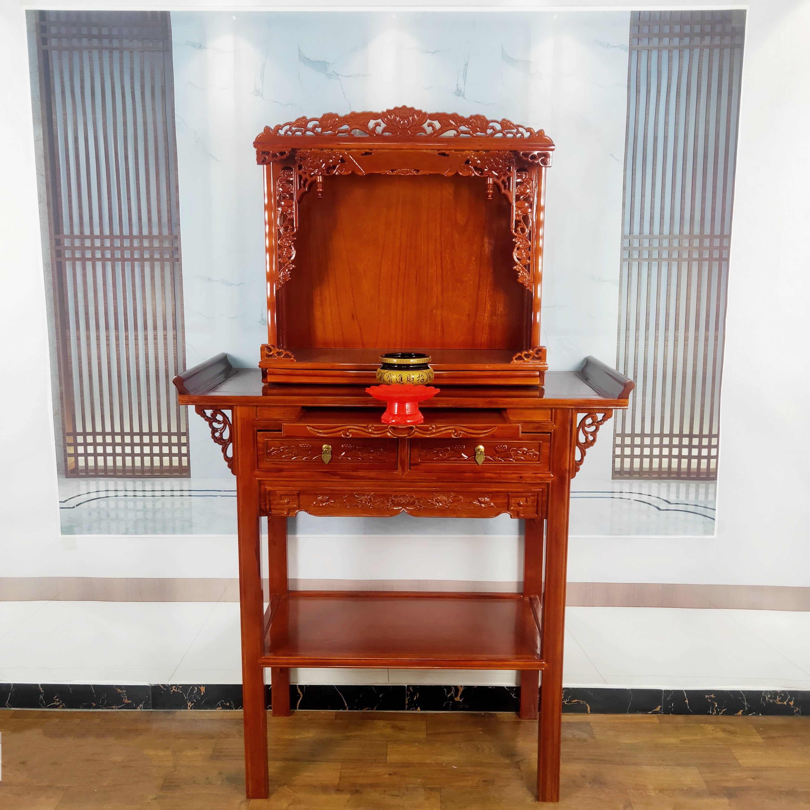 实木佛龛新中式供台立柜祠堂寺院文武家用供奉台